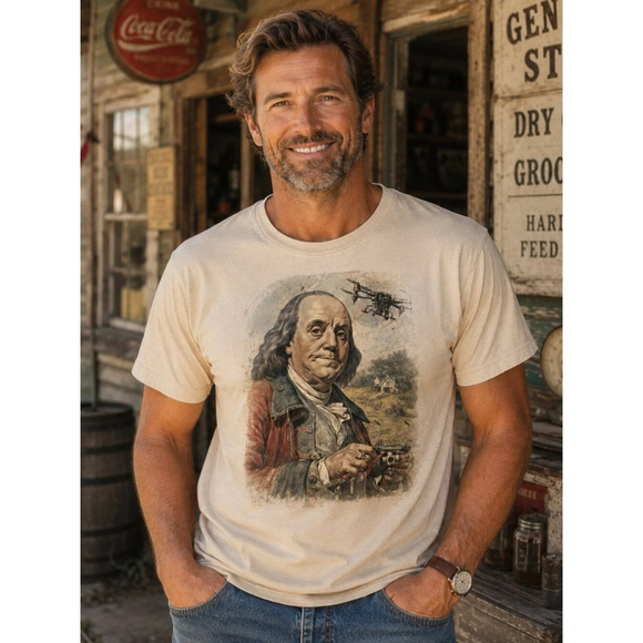 Hatman Originals Tops - Founding Fathers Franklin Meets Future HATMAN ORIGINALS T SHIRT TEE MADE IN USA